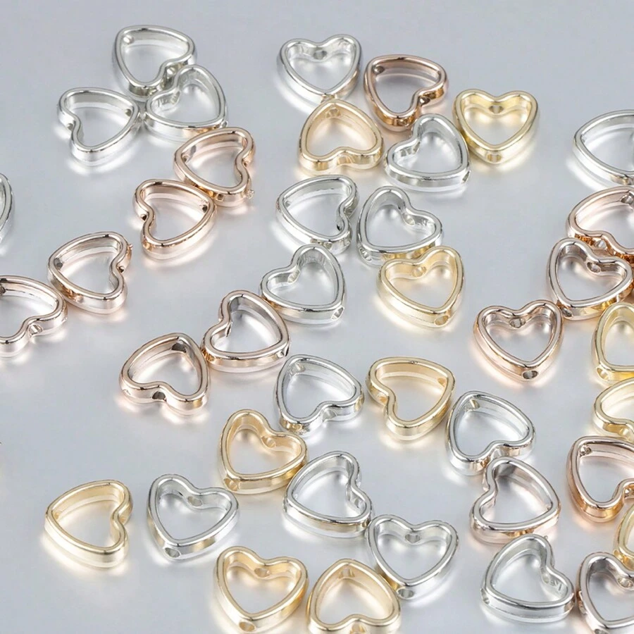 50 piezas Conectores espaciadores en forma de corazón de plástico CCB de doble agujero para collar, pulsera, aretes y dijes de joyería, accesorios para llaveros y suministros para manualidades hechas a mano