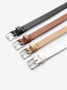 4pcs Women Classic PU Leather Belt Solid Color Simple Skinny Belt With Square Buckle For Jeans Pants Summer, School