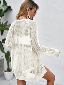 Women Crochet Lightweight Cardigan Cover Up Open Front Long Sleeve Summer Cardigans - Black and White - View 4