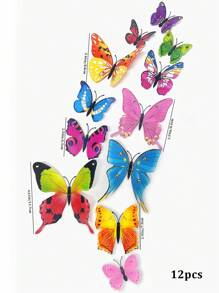 Nuevo estilo 12 piezas de pegatinas de pared de mariposas 3D de doble capa para decoración del hogar y la habitación, decoración de boda, imanes para la nevera, pegatinas, vinilos decorativos para el hogar, artículos de decoración de primavera para refrescar tu hogar, pegatinas de decoración de ramas - Multicolor - Ver 6