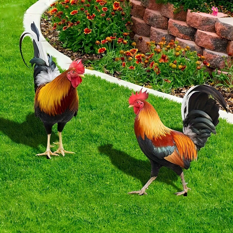 2pcs 2D Printing Simulation Rooster Yard Insert, Garden Decoration Set - Multicolor - View 1