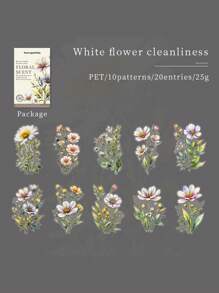 20入組水彩植物PET貼紙-盛開的花朵，復古花卉剪貼簿材料，適用於裝飾筆記本、相框、手機殼、水瓶、剪刀和雜誌夾 - 彩色 - 查看 13