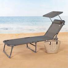 Color Baby Chaise longue pliante avec pare-soleil en textilène gris Aktive 193X53X30/75 cm (Color Baby 62288)