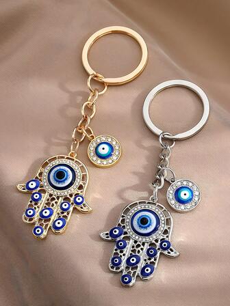 Trending Cross-Border Turkish Blue Evil Eye Keychain, Vintage Hollow Out Alloy Bag Charm