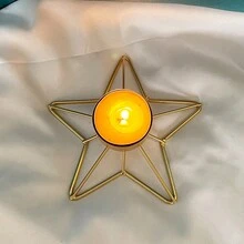1入金色/黑色五角星金屬燭台，浪漫裝飾餐廳/臥室/婚禮季（不含蠟燭） - 金色 - 查看 4