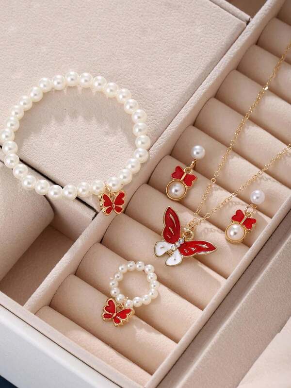 Conjunto de joyería de mariposa informal y lindo de moda infrecuente de 5 piezas
