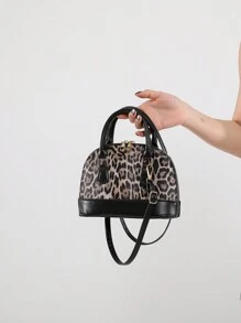 Túi tote vỏ sò in hình da báo thời trang, túi xách đa năng, túi đeo vai, túi đeo chéo, túi đi lại - màu đen - Xem 3