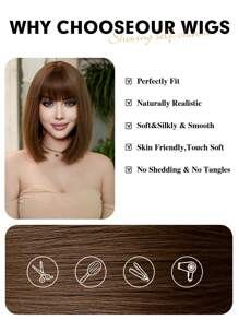 14 Inch Màu Nâu Ngắn Bob Tổng Hợp Thẳng Tóc Giả Với Nổ Và Chịu Nhiệt Tóc Giả Thích Hợp Cho Các Bạn Gái Sử Dụng Hàng Ngày trong Mùa Hè - màu nâu - Xem 6