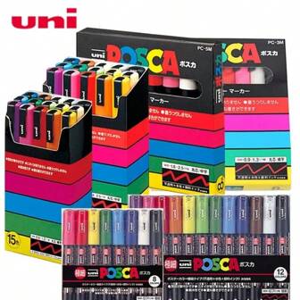 1 Set Uni Paint Marker Pen PC-1M/PC-3M/PC-5M/PC-8K/PC-17K Water-Based Pigment Ink CD POP Poster Painting Graffiti Pen