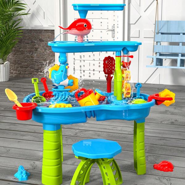 Kids Sand Water Table , 3-Tier Sand And Water Play Table Toys For Kids, Activity Tables Outside Beach