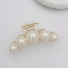1pc Women's Elegant & Fashionable Oversized Acrylic Hair Claw With Apricot-Colored Double-Sided Faux Pearls, Suitable For Daily Wear, Dates And Vacations Valentines Claw Clips Hair Clips Hair Jaw Clip Hair Clamps Hair Clutch Hair Catcher Clip, Casual Fall Winter Hair Accessories For Women Valentines Gift