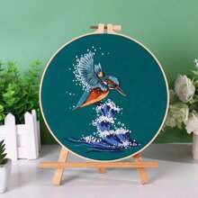 1套DIY刺繡工具包，鳥和海洋動物系列刺繡牆掛，附隨機顏色的線圈板 - 彩色 - 查看 14