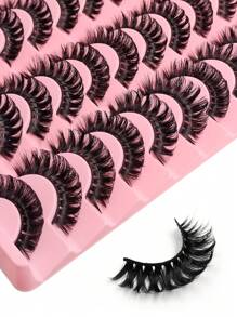 20 Pairs False Eyelashes Full Strip False Eyelashes Natural Look D Curling Fake Lashes Dramatic Volume Faux Mink Eyelashes - Black - View 6
