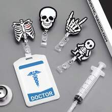 4PCS Xray Badge Reels Acrylic Skeleton Retractable Badge Holder With Alligator Clip Glitter Rib Skull Patterns ID Badge Clips For Rad Tech Nurse Doctor Student Gift Idea - Multicolor - View 4