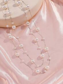 1 件女式长珍珠项链、优雅毛衣链、礼服领口配饰