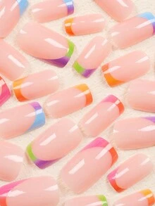 Kiểu dáng nâng cấp 24 cái/bộ Bộ móng tay giả kiểu Pháp Graffiti đầy màu sắc hình vuông vừa phải bao gồm 1 dũa móng tay và 1 keo thạch, thích hợp cho các bữa tiệc, tiệc khiêu vũ và đeo hàng ngày Dụng cụ làm móng - Nhiều màu - Xem 3