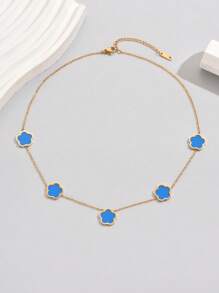 LIEBEIRIS 1 件五边形花朵不锈钢女士项链，18K 镀金情人节 - 藍色 - 查看 2