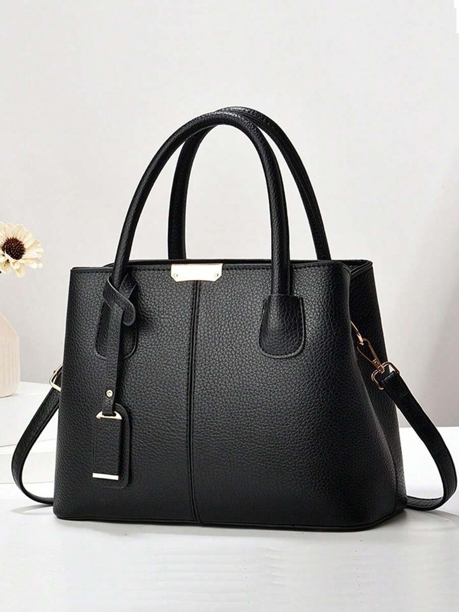 Women Classic Top Handle Satchel Bag PU Leather Handbag Shopper Work Crossbody Tote Bag With Shoulder Strap - 黑色 - 查看 1