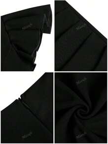 Missufe Women's Black Ruffle Sleeve Sweetheart Ruched Wrap Slit Bodycon Party Elegant Midi Dress Graduation Dress Wedding Guest Prom Formal