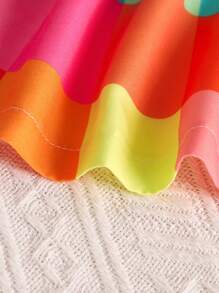 Conjunto de 2 piezas de vestido y sombrero para niñas pequeñas con patrón de cuadros coloridos y estampado, para el verano