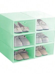 6/12 Pzs Zapatera Organizador Caja de Almacenamiento Zapatos Tenis Armable Apilable Tenis Tacones Botas - Verde - Ver 2