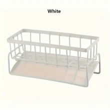 1入組塑料水槽攤板，海綿排水架帶有抹布架，廚房檯面整理收納包括海綿、洗碗精、抹布、刷子和抹布，耐用的廚房用品 - 多色 - 查看 6