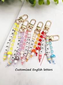 Custom Cute Acrylic Letter & Soft Pottery Beads Mushroom Shaped Keychain With Custom Name, Ideal For Personalized Gifts, Bag Charms Fashion, Colorful, Cute, Adorable, Contracted, Kawaii, Y2K, Stylish, Cuties Custom, Personalized, Unique, Customized Ideal Gifts For Him Her, Boyfriend, Girlfriend, Family, Friends, Pets, Grandparents, Children For Christmas, For Winter, For Fall/Autumn, For Holiday Finds Personalized/Customized Keychain, Christmas Accessories