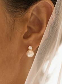 1 Đôi bông tai bạc S925 đính ngọc trai giả một hàng tinh tế, dây vàng, món quà trang sức tuyệt đẹp dành cho phụ nữ, quà tặng dự tiệc, bông tai, trang sức cô dâu đám cưới. - bông tai ngọc trai bốn nhánh - Xem 6