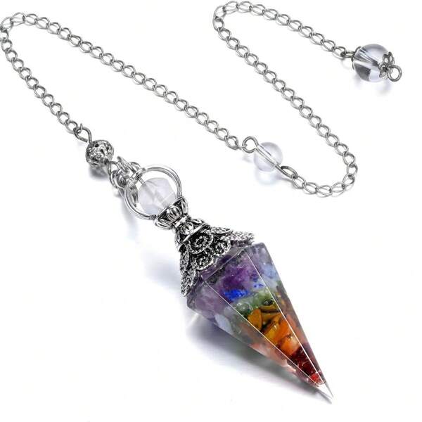 1pc 7 Chakra Healing Crystal Pendulum For Divination & Dowsing, Natural Stone Antique Spiritual Pendulum Pendant Accessories