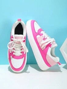 Women's Flat Sneakers, Casual Walking Shoes, Outdoor Pink Athletic Shoes, Ladies Footwear - White Pink - View 2