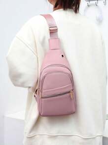 New Fashion Women's Chest Bag, Large Capacity Waterproof Crossbody Shoulder Bag With Data Cable Hole, Versatile Backpack - Pink - View 5