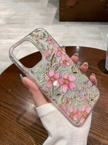 1pc 3-In-1 3D Embossed Gold Plated Colorful Flowers Tpu Anti-Drop Phone Case,Compatible IPhone11/12/13/14/15/15pro/15promax
