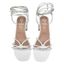 Sandalia Zapatilla Tacón Tiras Gladiador Punta Semi Cuadrada - Blanco - Ver 3