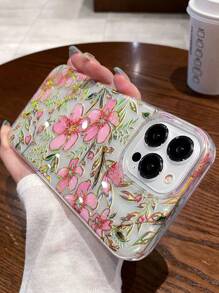 1pc 3-In-1 3D Embossed Gold Plated Colorful Flowers Tpu Anti-Drop Phone Case,Compatible IPhone11/12/13/14/15/15pro/15promax