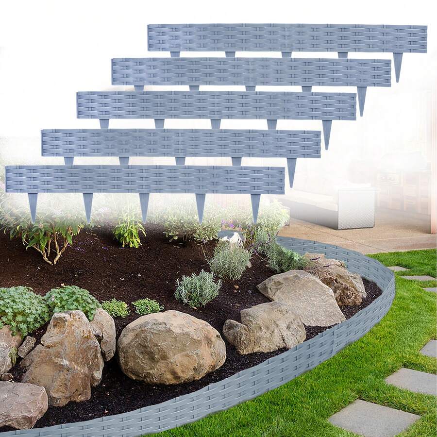 LILIIN Rattan Look Bed Edging Lawn Edge Set Anthracite / Grey / Brown Bed Edging Plastic Lawn Border Bed Fence 5m / 10m Bed Border Garden Palisades - 淺灰色 - 查看 1