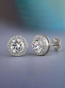 1 Pair Simple S925 Sterling Silver Cubic Zirconia Stud Earrings Fashion Ear Jewelry For Women Gift Fine Jewelry