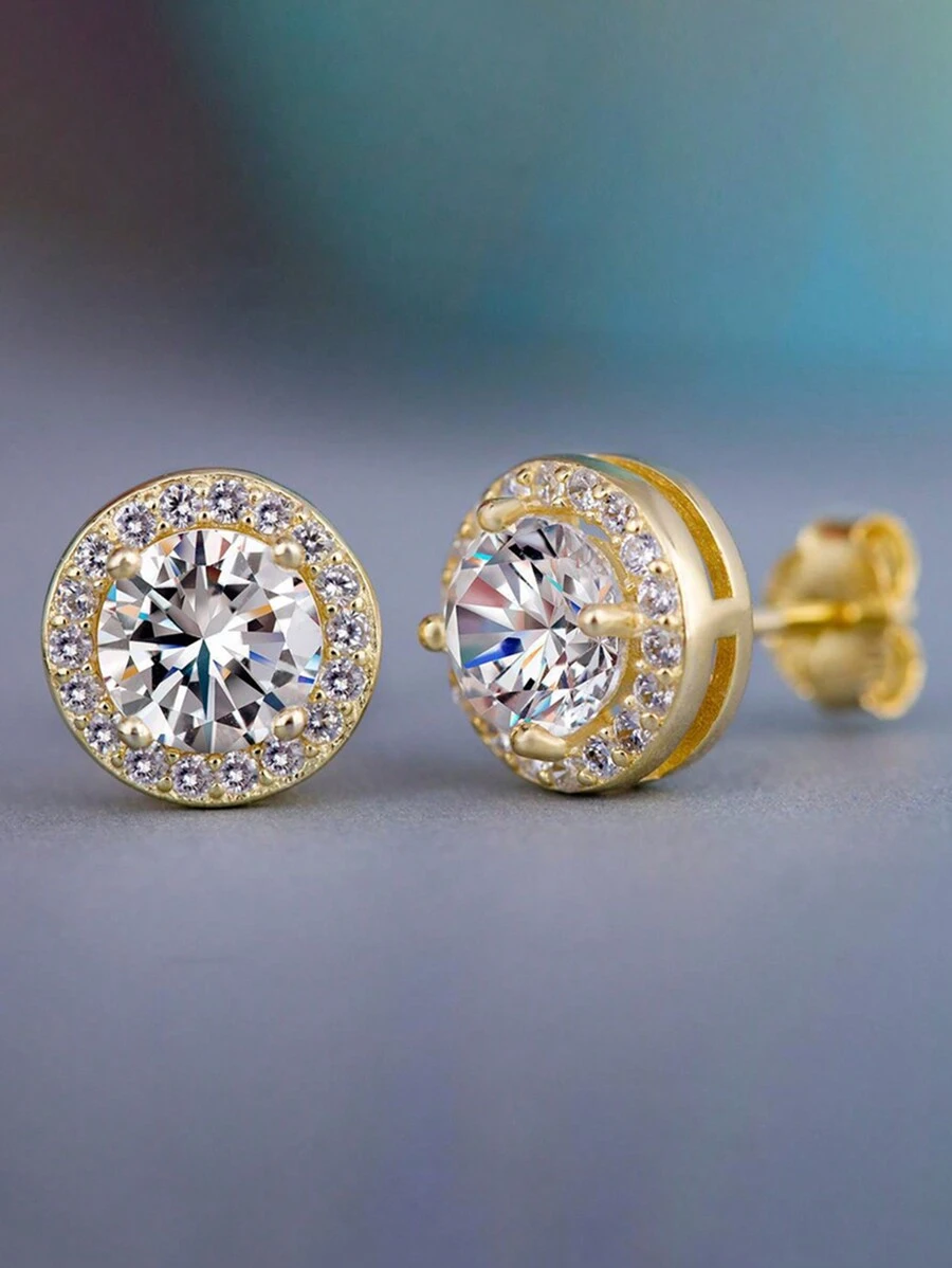 1 Pair Simple S925 Sterling Silver Cubic Zirconia Stud Earrings Fashion Ear Jewelry For Women Gift Fine Jewelry