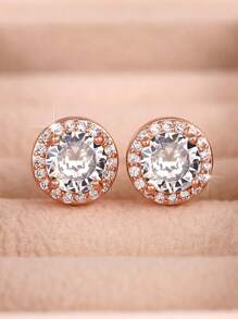 1 Pair Simple S925 Sterling Silver Cubic Zirconia Stud Earrings Fashion Ear Jewelry For Women Gift Fine Jewelry
