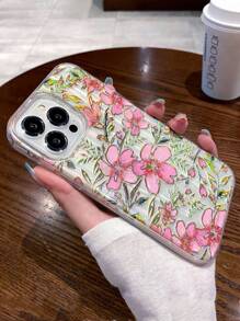 1pc 3-In-1 3D Embossed Gold Plated Colorful Flowers Tpu Anti-Drop Phone Case,Compatible IPhone11/12/13/14/15/15pro/15promax