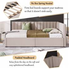 Twin Corner Daybed With 2 Storage Drawers,L Shaped Day Bed With Upholstered Armrest,Modern Sofa Bed Frame,Linen Fabric,No Box Spring Needed - Beige - View 5
