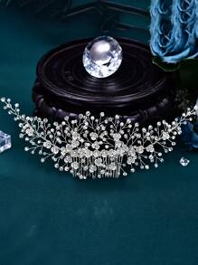 1pc Rhinestone & Pearl & Gemstone Decor Bridal Hair Comb, Personalized Wedding Hair Accessory Royal Tiaras. Valentine's Day Accessories