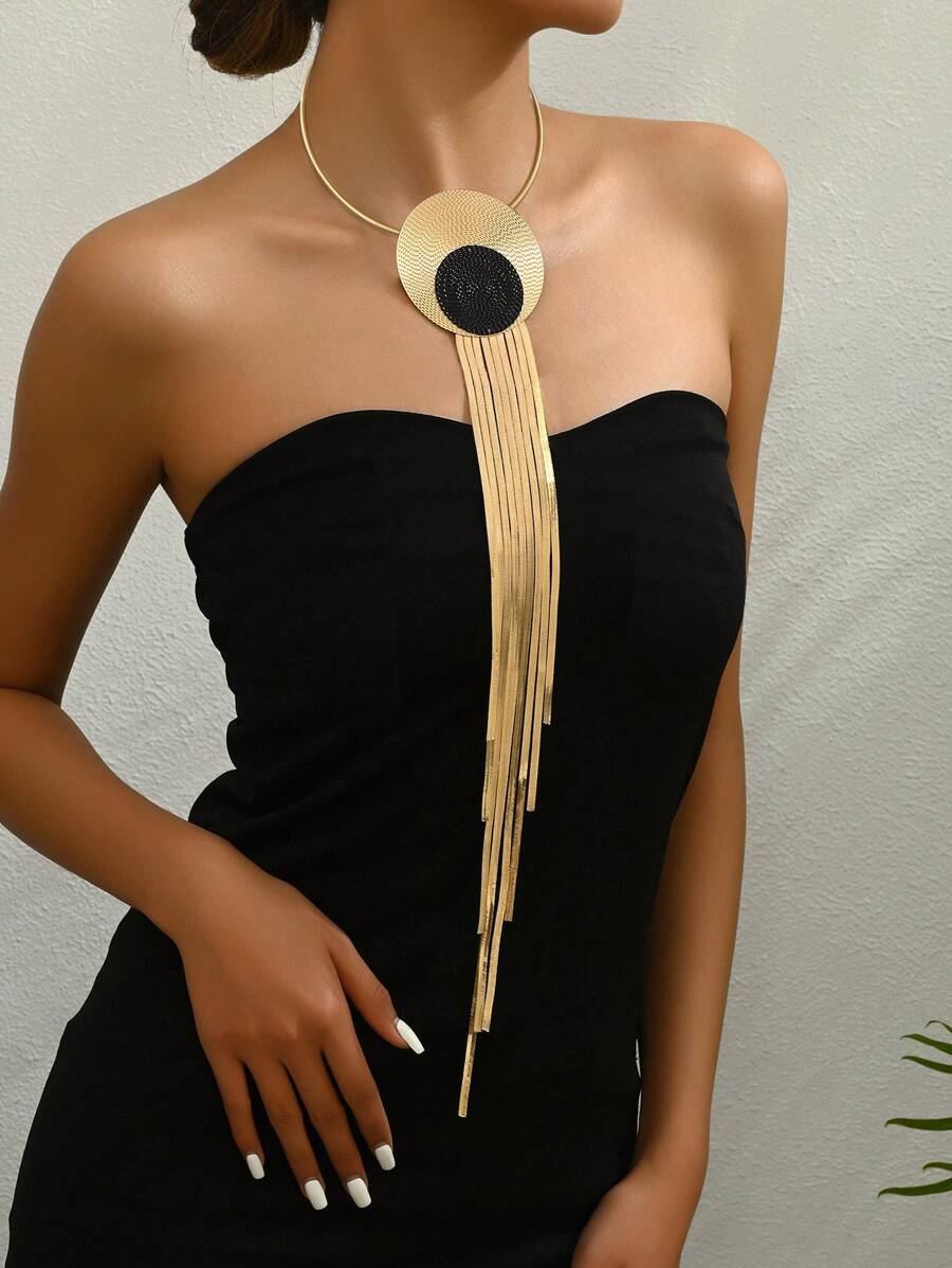 1入新創意拼接流蘇長蛇骨項鍊 - 金黃色 - 查看 1