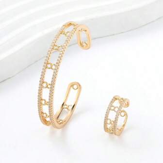 2入組女士新款簡約8字形鑽石切割設計時尚手環配戒指