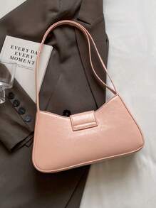 粉色蝴蝶结纯色PU皮革女士时尚翻盖单肩包 - 粉色 - 查看 5