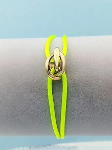 1 Piece Handmade Adjustable Stainless Steel Golden Three-Ring Braid Bracelet Couple Gift - Gold - View 11