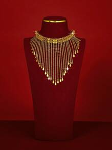 1 Piece Retro Style Luxurious Vintage Golden Copper Necklace, Elegant Accessory Suitable For Outing, Gathering, Daily Wear, Christmas And Other Holidays As Gift For Lady, Girlfriend Or Parent