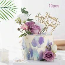 10pcs Large Size Birthday Cake Topper, Acrylic Cake Decoration Supply, Dessert Table Decoration, Baking Decoration, Party Decoration, Gold Color Cake Decorating Cake Topper Cake Decorations Cake Decor Cake Decorating Tools Back To School - Gold - View 13