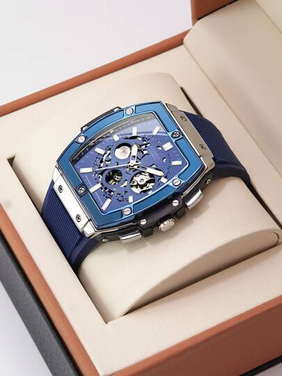 CASIRUI 1 pieza Reloj cuadrado automático para hombres con esfera y espalda hueca, elegante y guapo, completo con una delicada caja de regalo