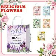 12/24pcs,  Gift Bags Bible Verse Treat Bags Inspirational Flower Paper Party Favor Bags With Handles Christian  Gifts In Bulk For  Women Wedding Birthday  Baptism - Multicolor - View 2