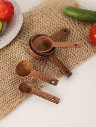 1pc/1set 5pcs Kitchen Measuring Spoons Set, Including Tea/Coffee Spoon, Sugar/Spice Measuring Spoon, Small Wooden Spoon, Short-Handled Milk Powder Wooden Spoon, Jam/Mustard/Ice Cream/Mousse Spoon, Teaspoon, Mini Home Cooking Measuring Tool, Kitchen Gadget Back To School